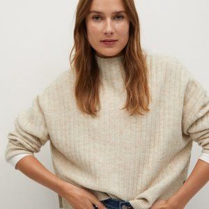 Mango High collar ribbed knit sweater